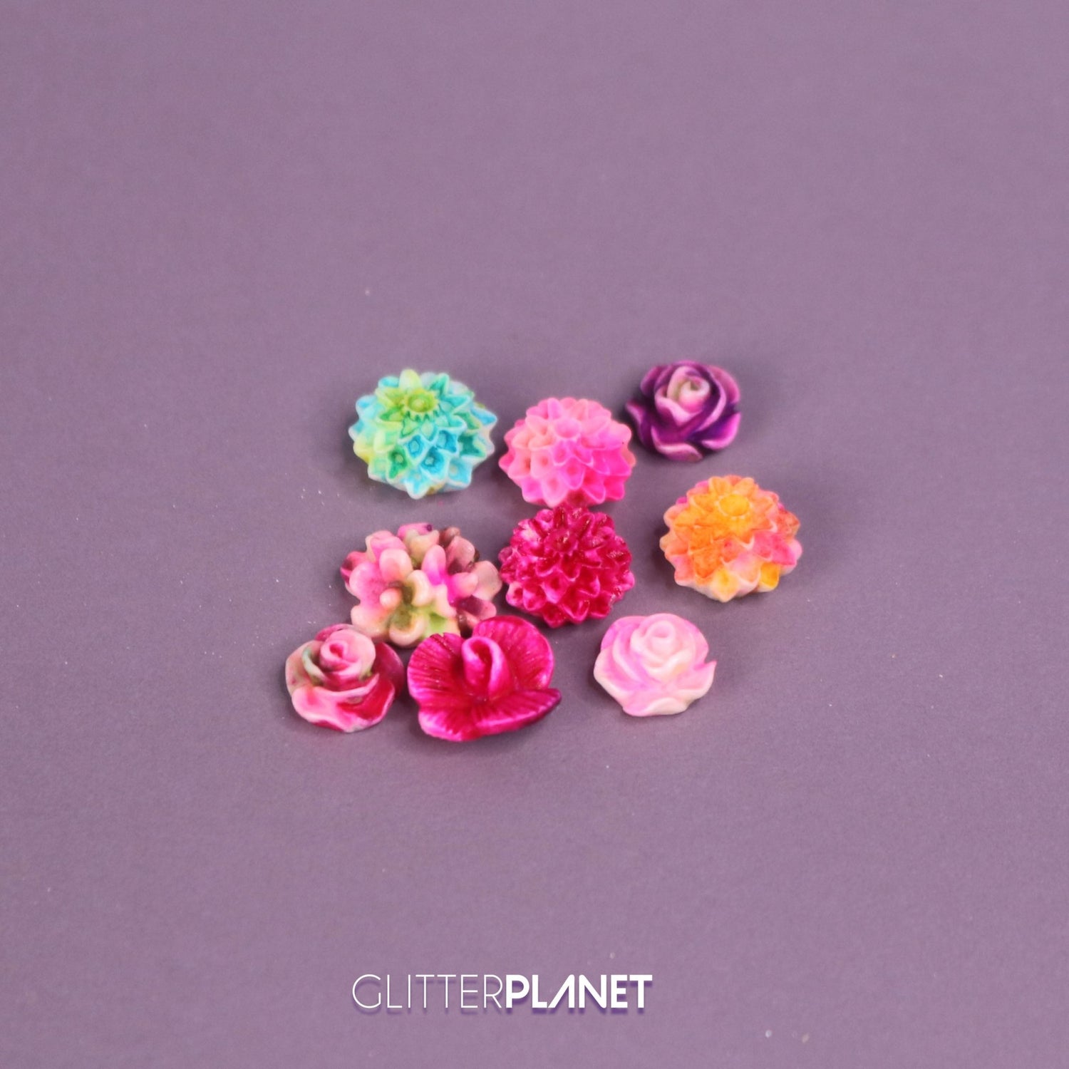 Botanical Succulent Flower Nail Charms 9pcs