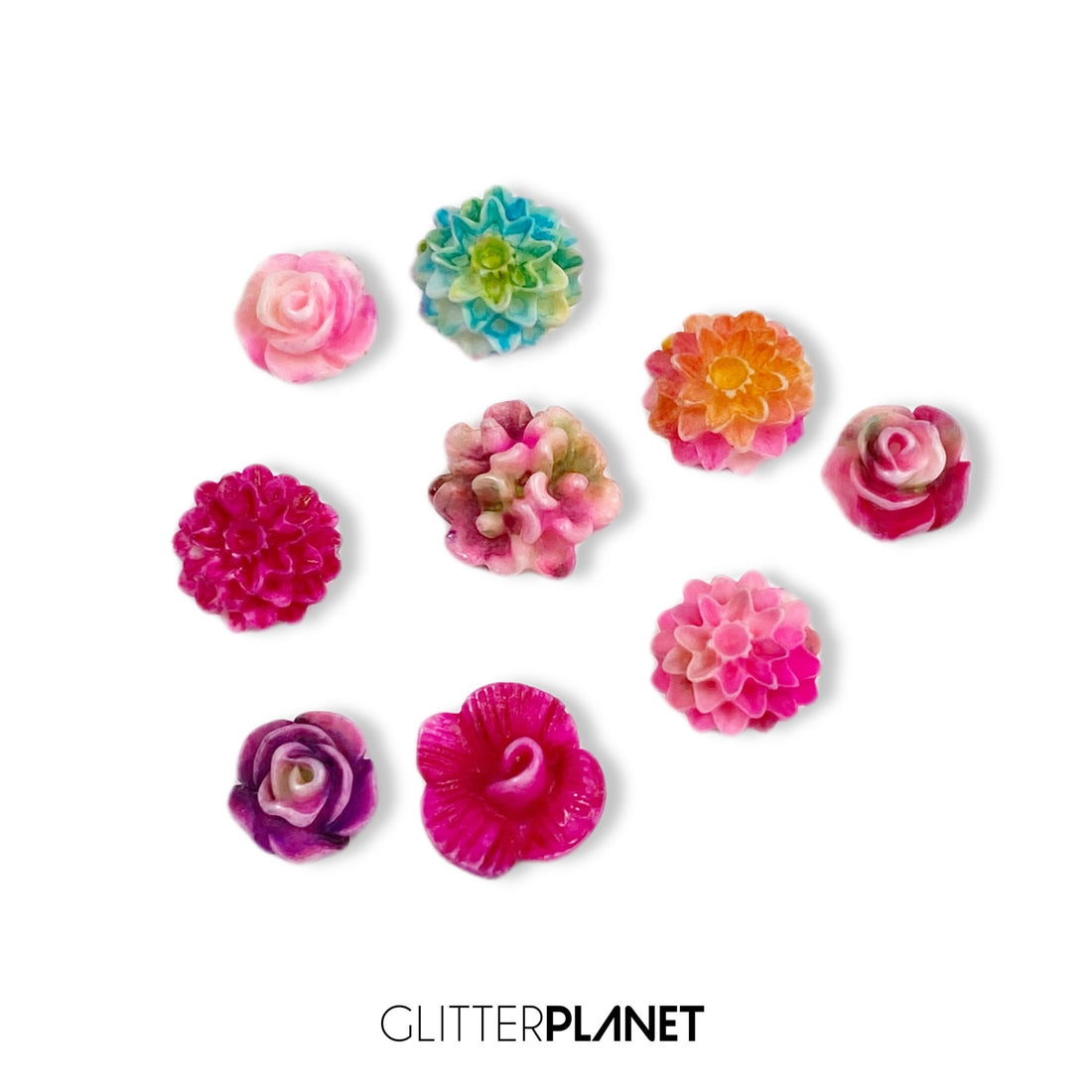 Botanical Succulent Flower Nail Charms 9pcs