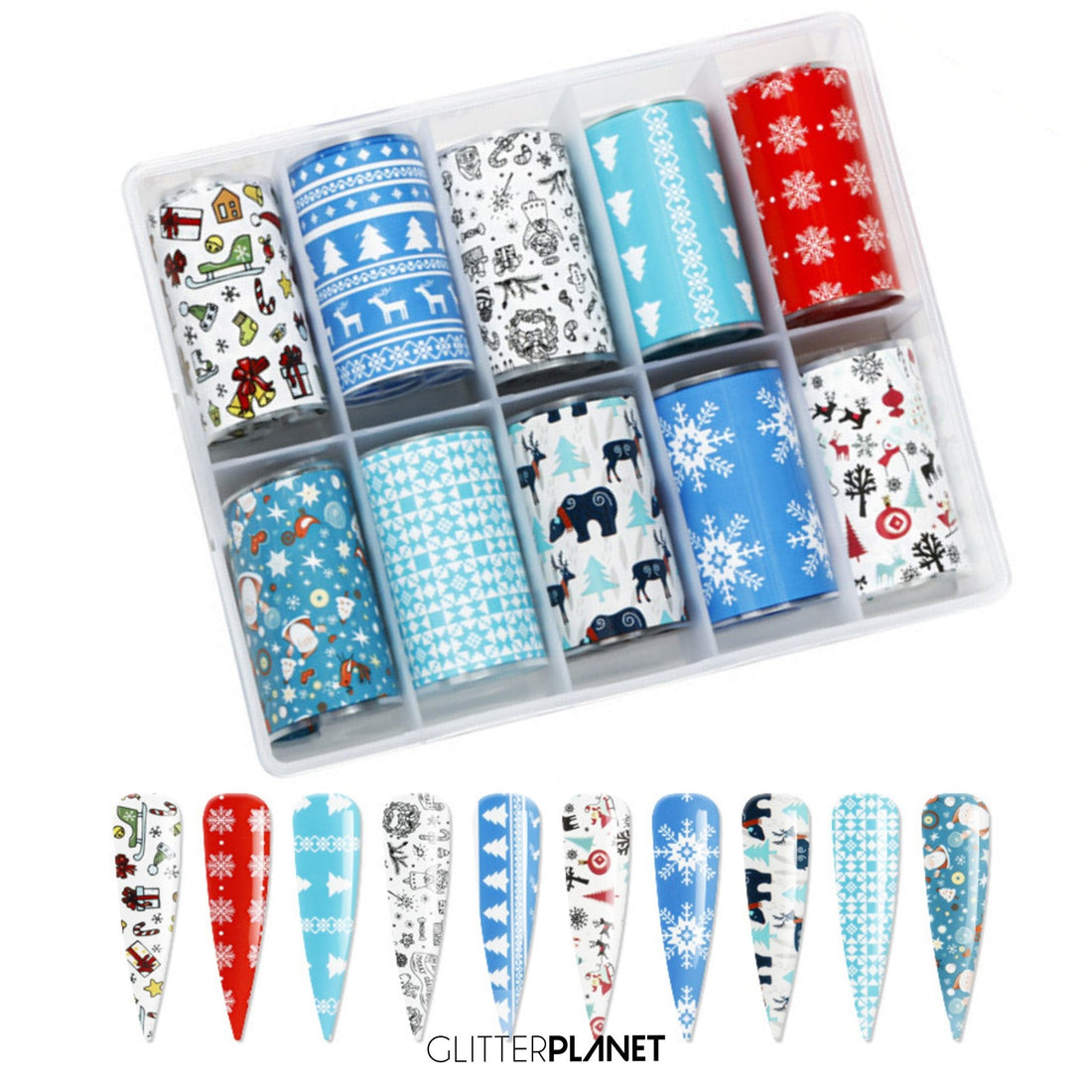 Christmas Blues Nail Art Transfer Foils 10pcs