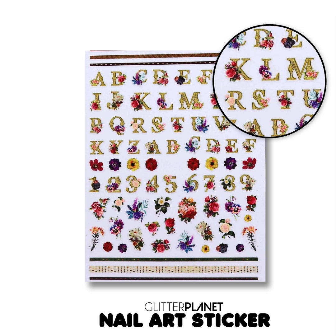 Floral Letters Nail Art Stickers