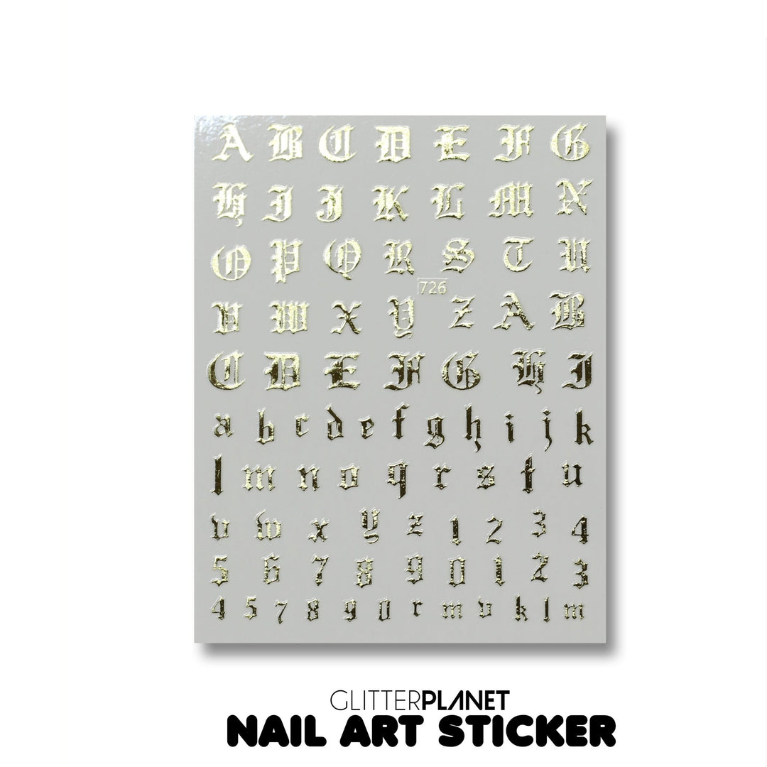 Gold Old English Nail Art Stickers