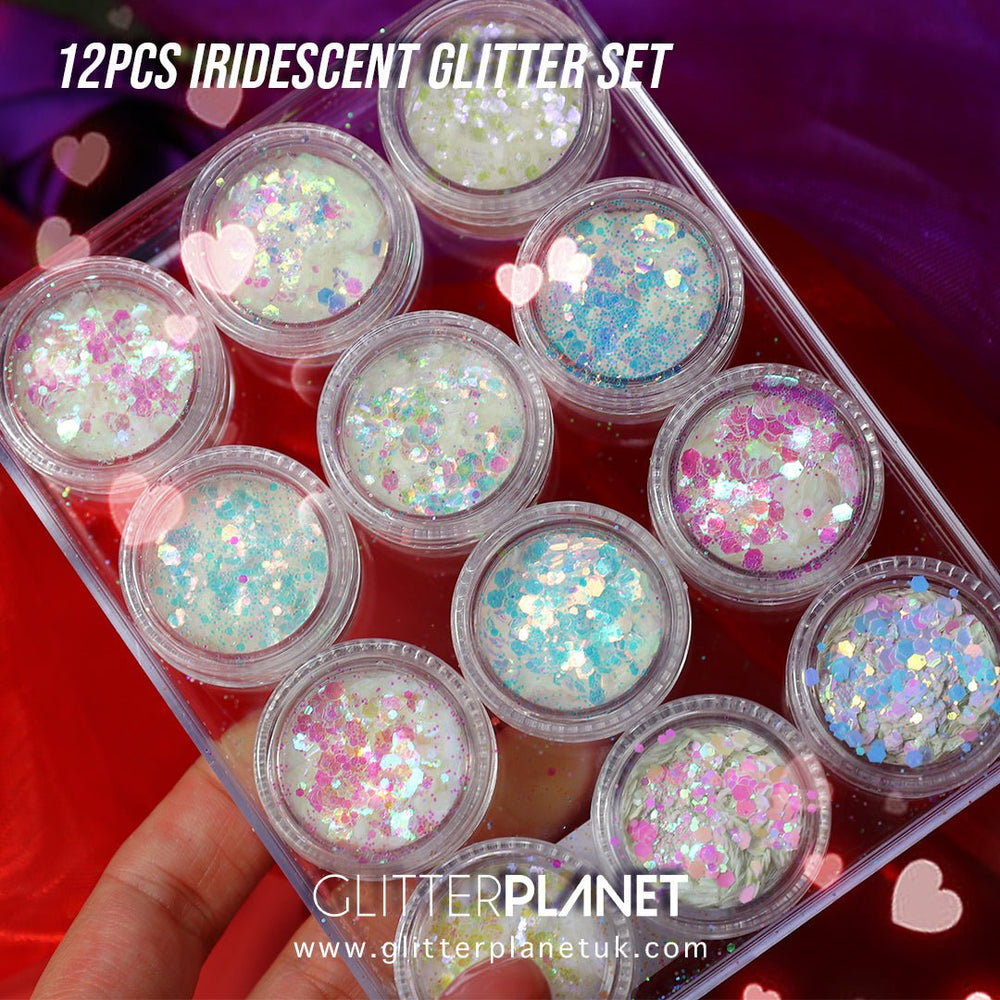 Iridescent 12 pcs assorted Nail Glitter Set - Glitter Planet