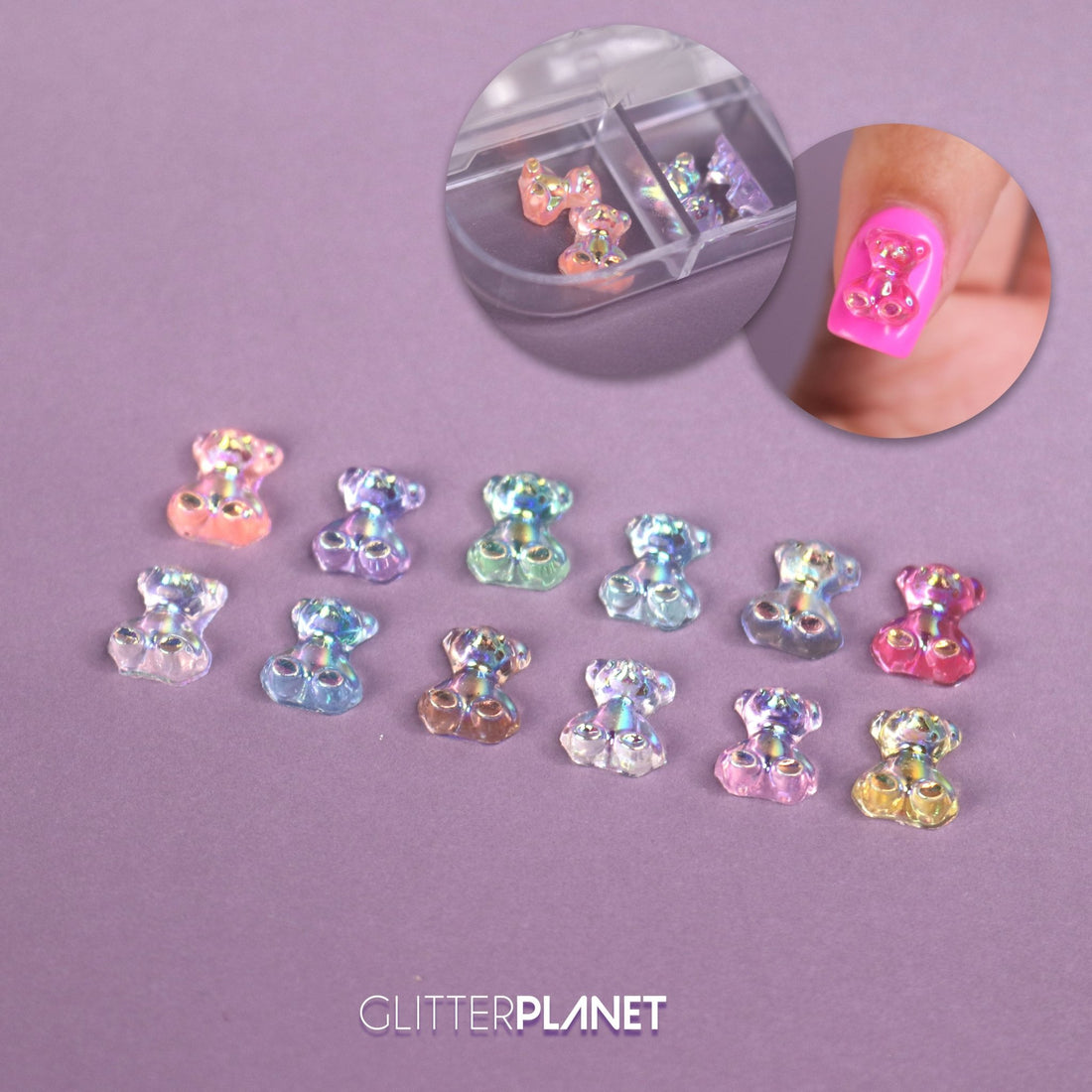 Iridescent Cute Teddy Gummy Bear Nail Art 24pcs