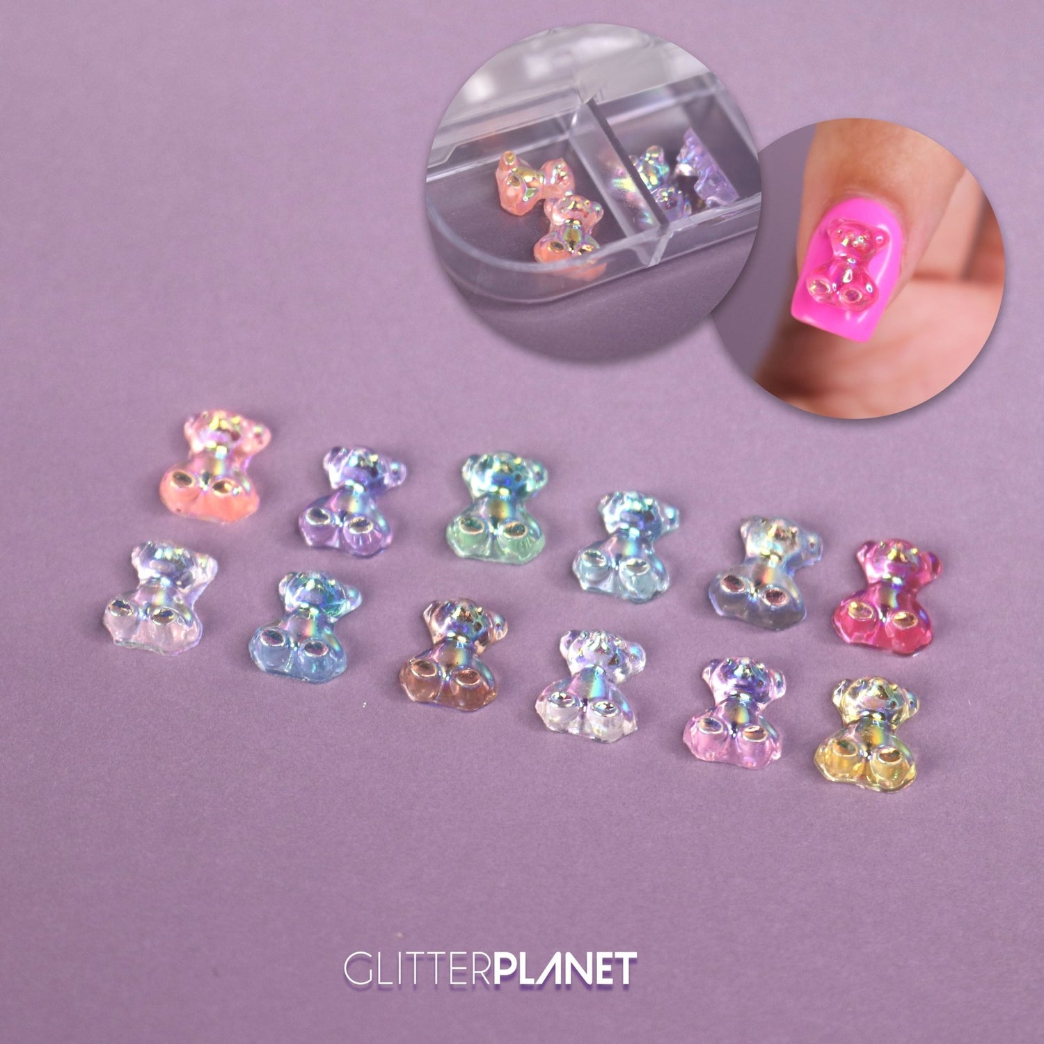 Iridescent Cute Teddy Gummy Bear Nail Art 24pcs