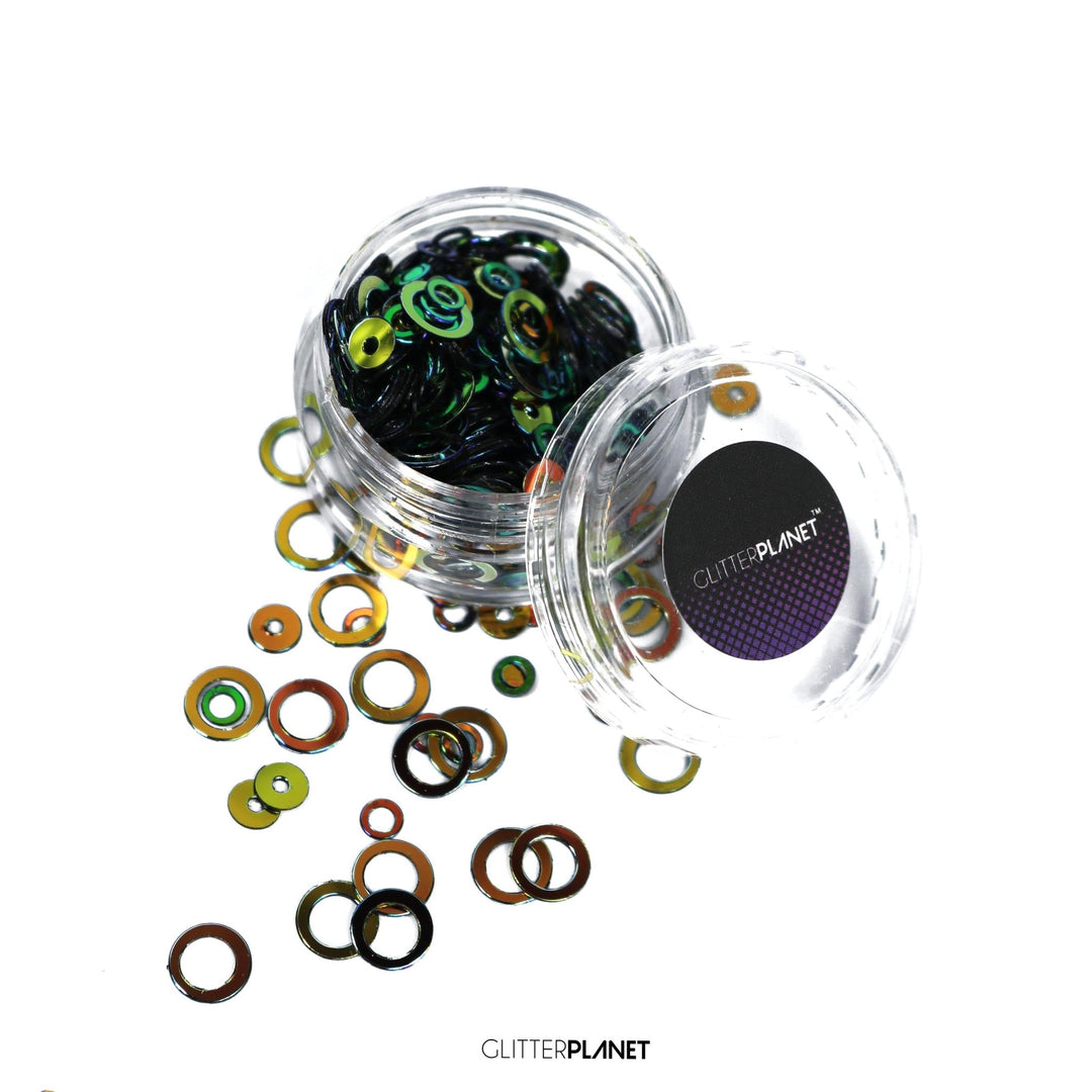 Loose Nail Glitter | Deep Green Iridescent Rings - 5ml Jar