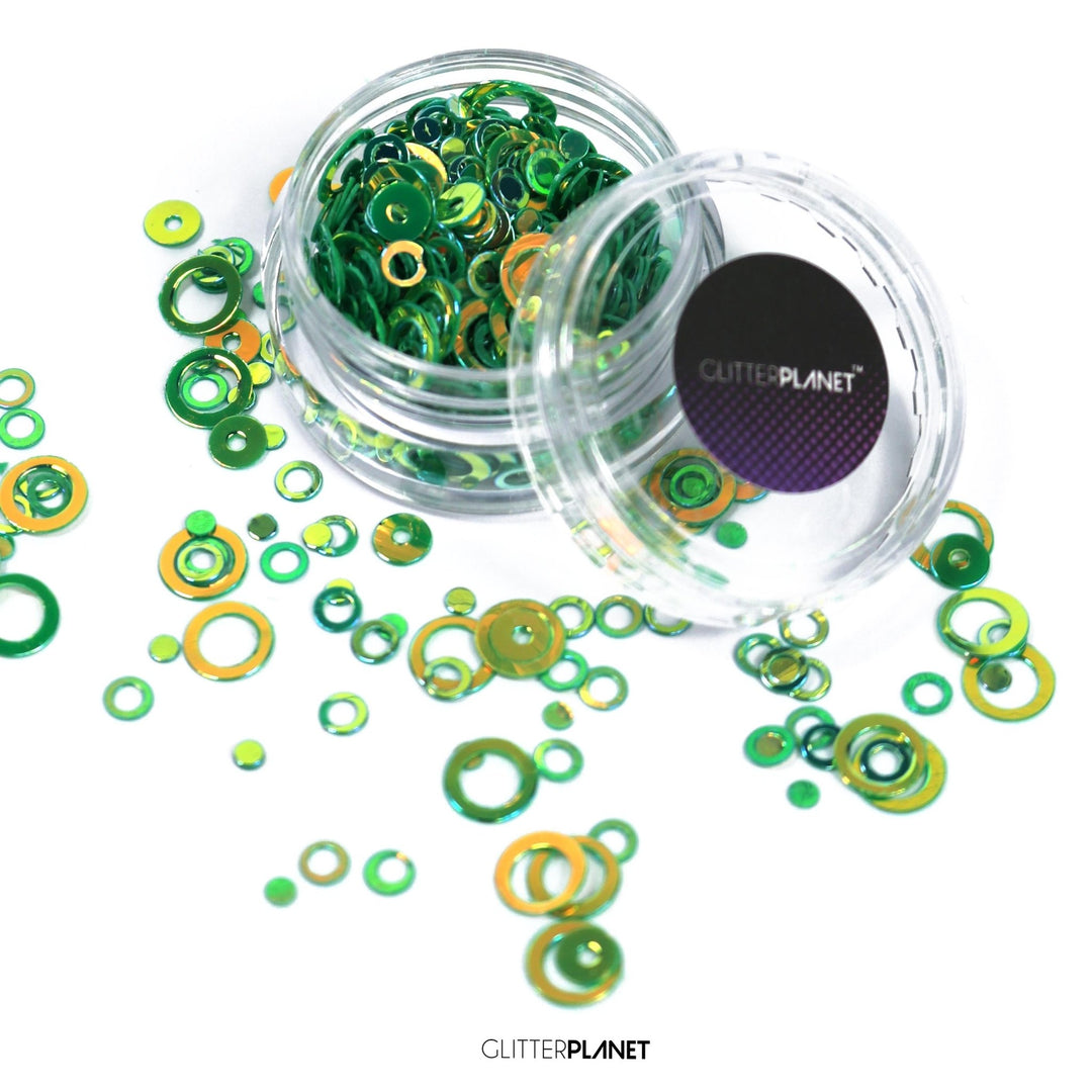Loose Nail Glitter | Green Iridescent Rings - 5ml Jar