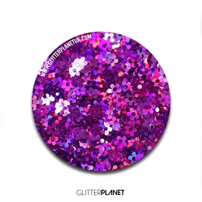 Loose Nail Glitter | Holo Purple Flower 4mm - Loose glitter 3g