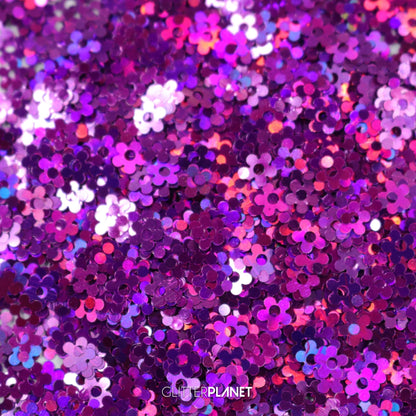 Loose Nail Glitter | Holo Purple Flower 4mm - Loose glitter 3g