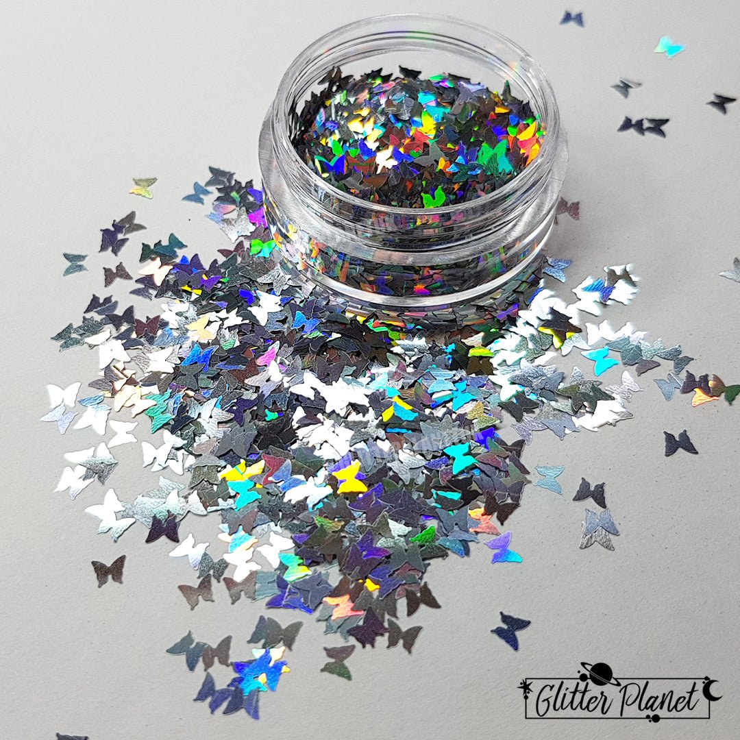 Loose Nail Glitter | Holographic silver Butterfly