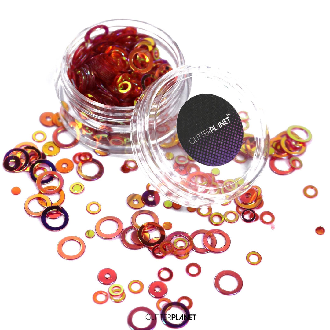 Loose Nail Glitter | Red Iridescent Rings - 5ml Jar