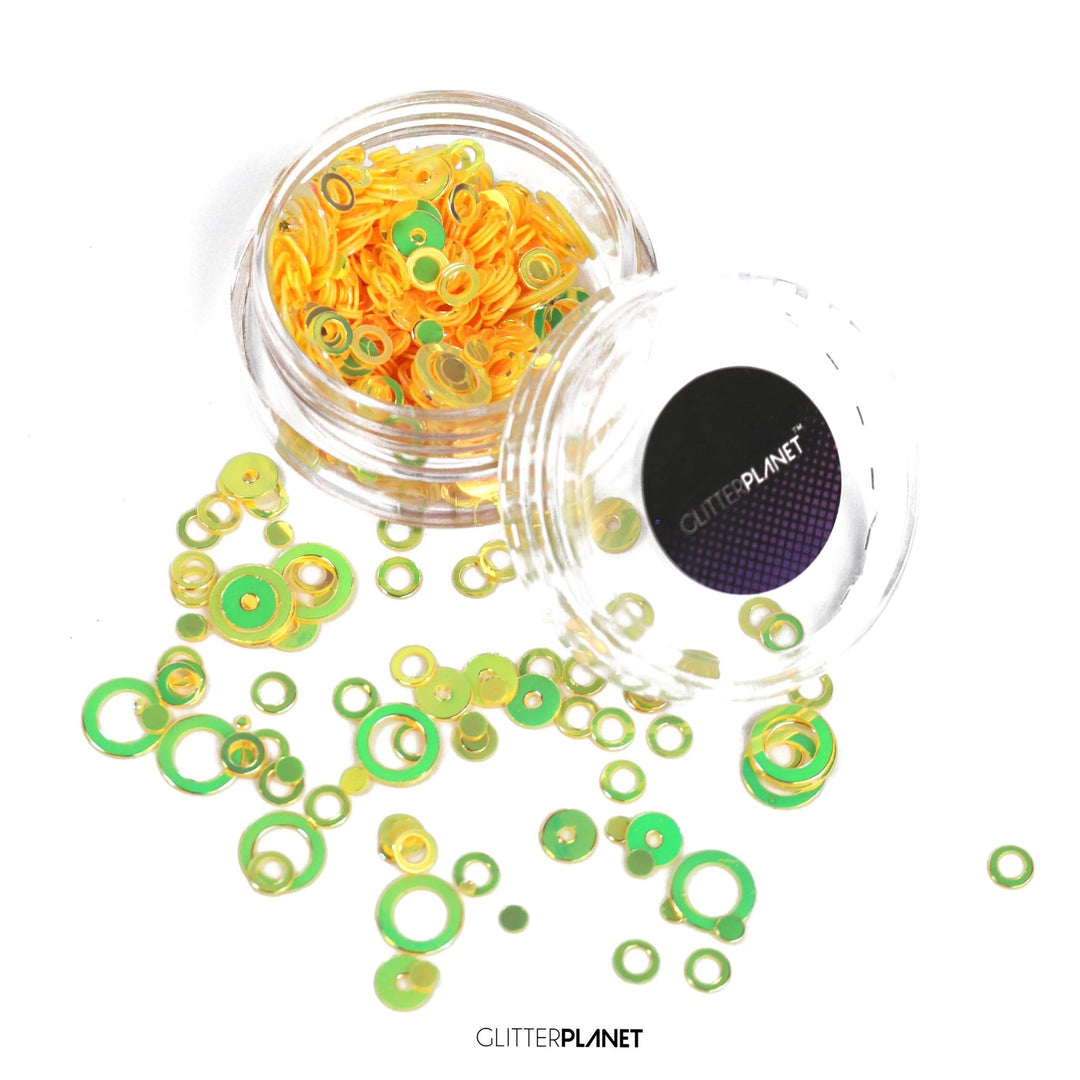 Loose Nail Glitter | Yellow Iridescent Rings - 5ml Jar