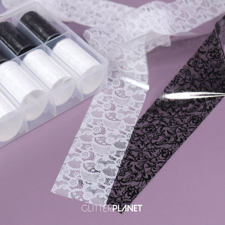 Nail Art Foil | White and Black Lace - 10pcs Set