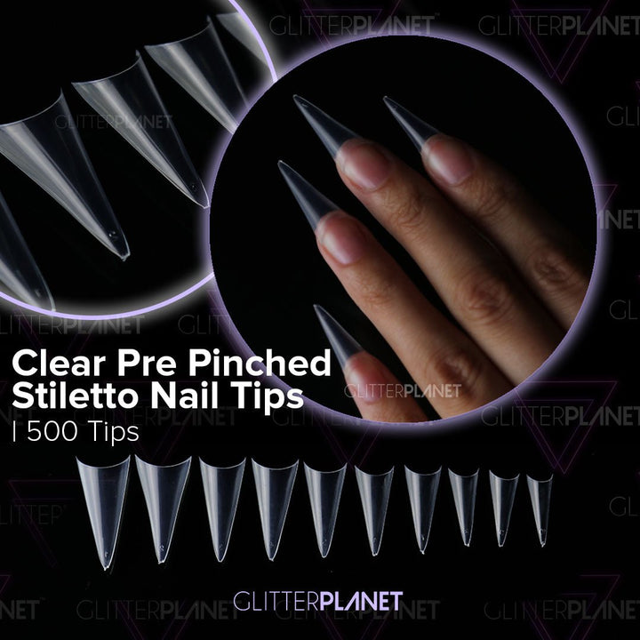 Nail Tips | Clear Pre Pinched Stiletto - 500pcs