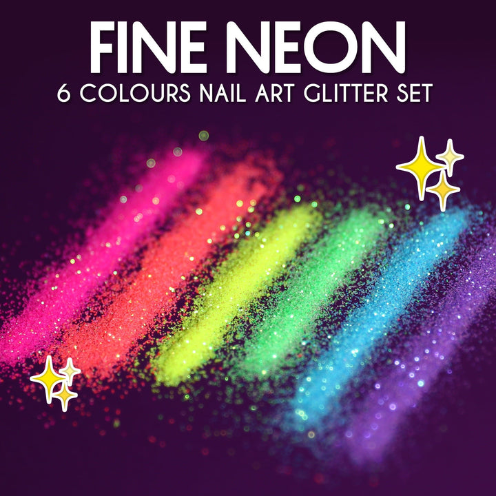 Neon Brights Fine Sugaring Glitter Nail art Set - Glitter Planet