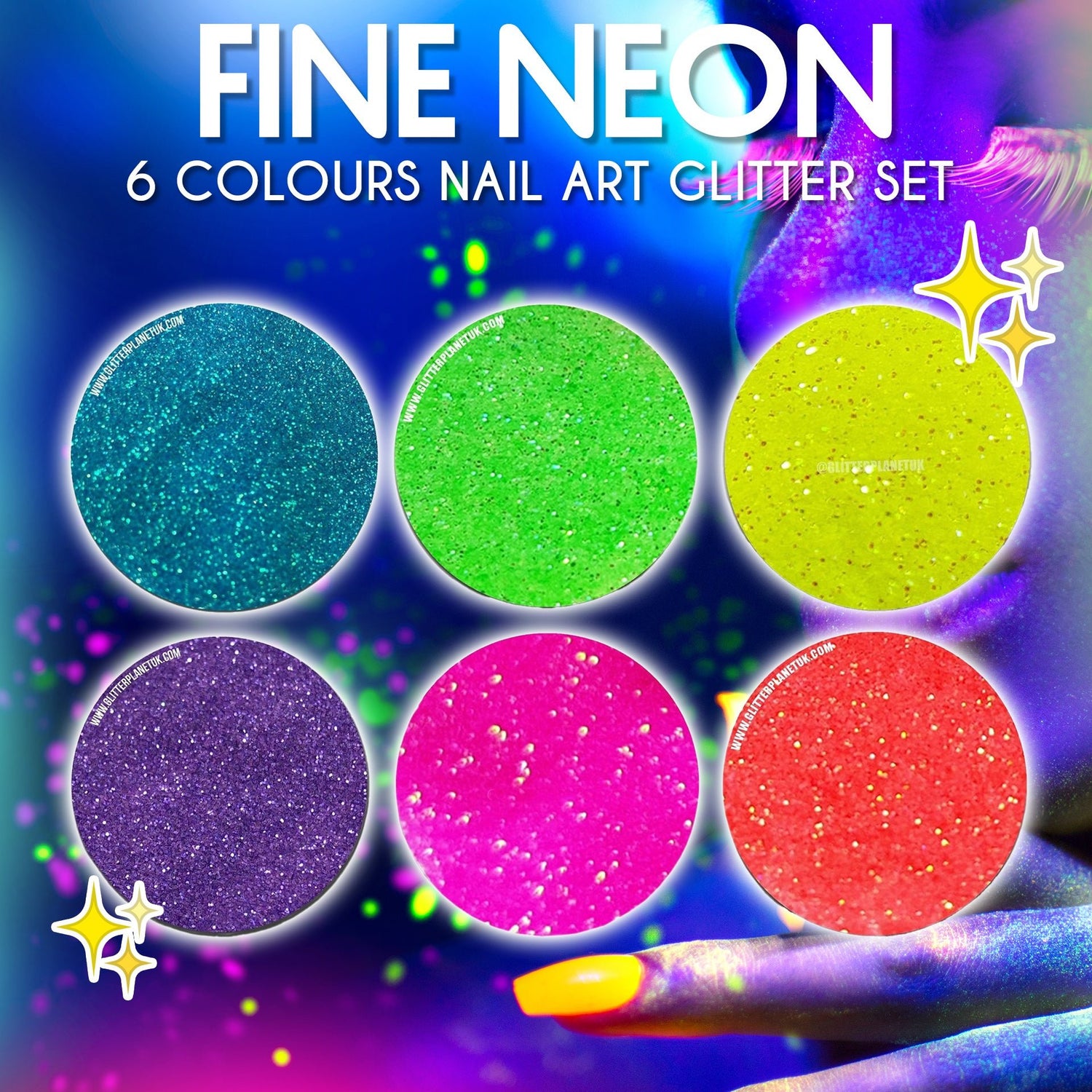 Neon Brights Fine Sugaring Glitter Nail art Set - Glitter Planet