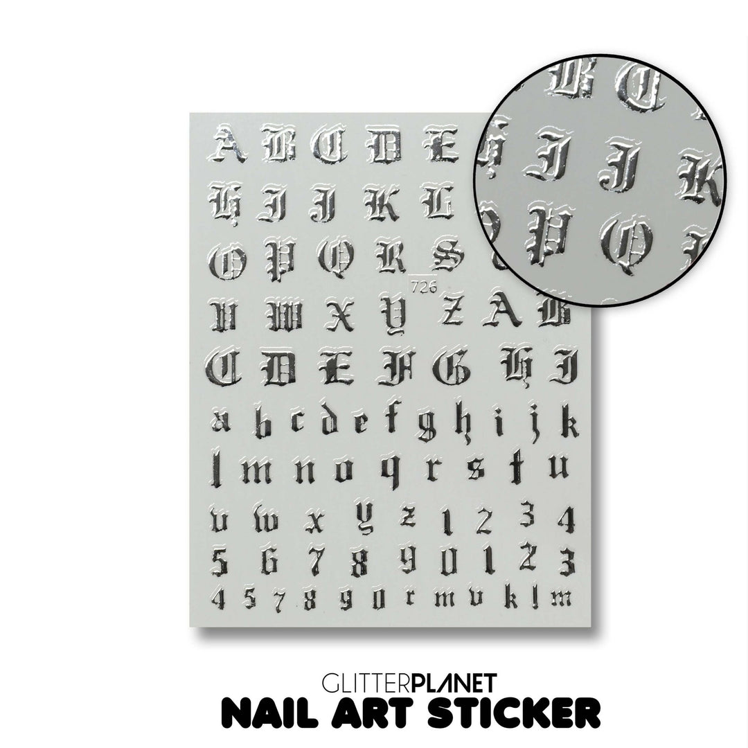 Silver Old English Nail Art Stickers - 726