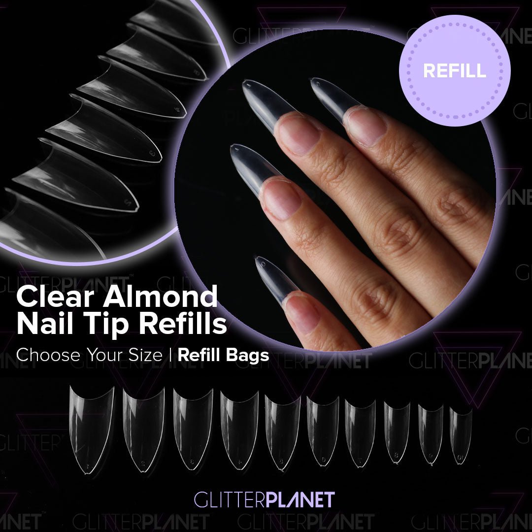 Single Size Refill Nail Tips | Clear Almond