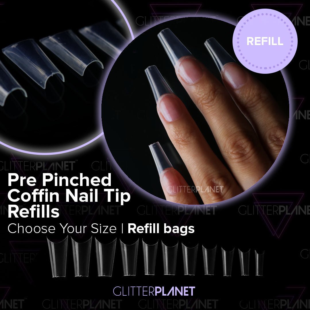 Single Size Refill Nail Tips | Pre-Pinched Coffin