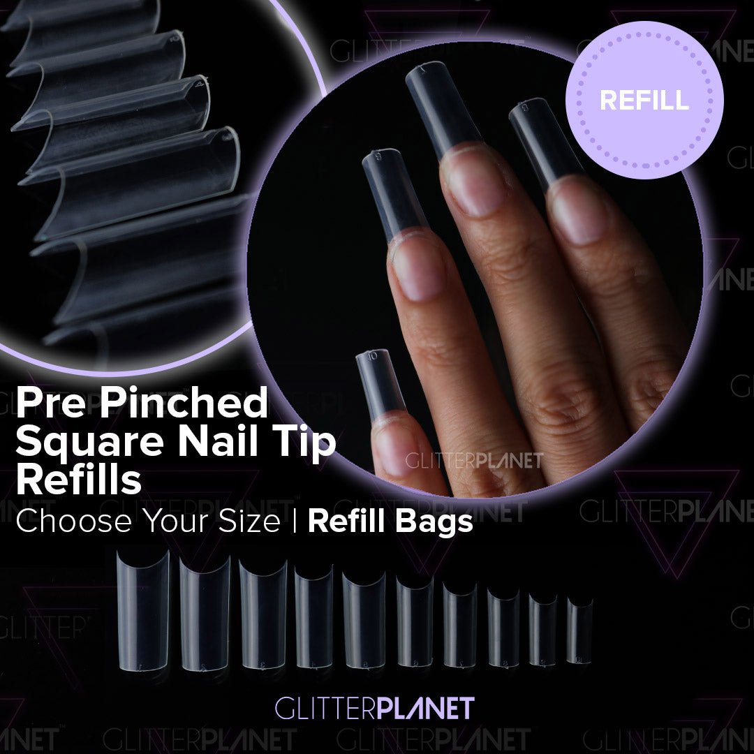 Single Size Refill Nail Tips | Pre-Pinched Square