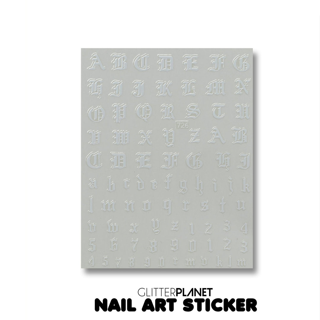 White Old English Nail Art Stickers