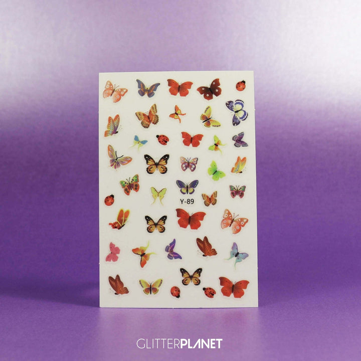 Y-89 Multi Red & Green Butterfly Nail Art Stickers