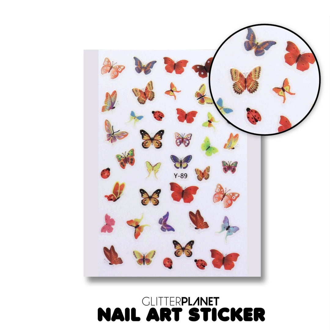 Y-89 Multi Red & Green Butterfly Nail Art Stickers