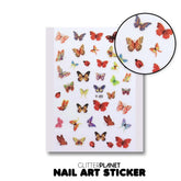 Y-89 Multi Red & Green Butterfly Nail Art Stickers