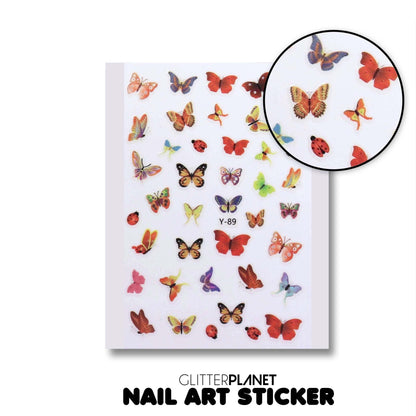 Y-89 Multi Red &amp; Green Butterfly Nail Art Stickers