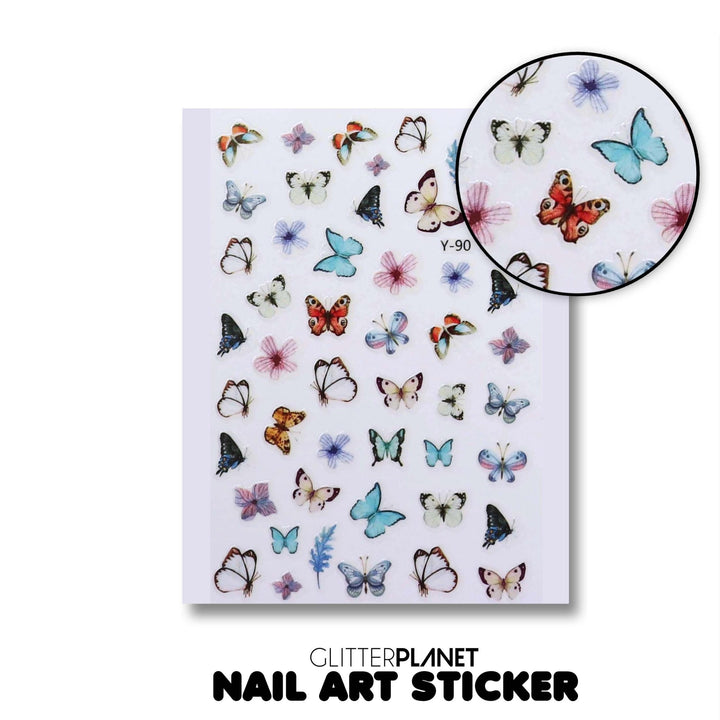 Y-90 Soft Multi White & Blue Butterfly Nail Art Stickers