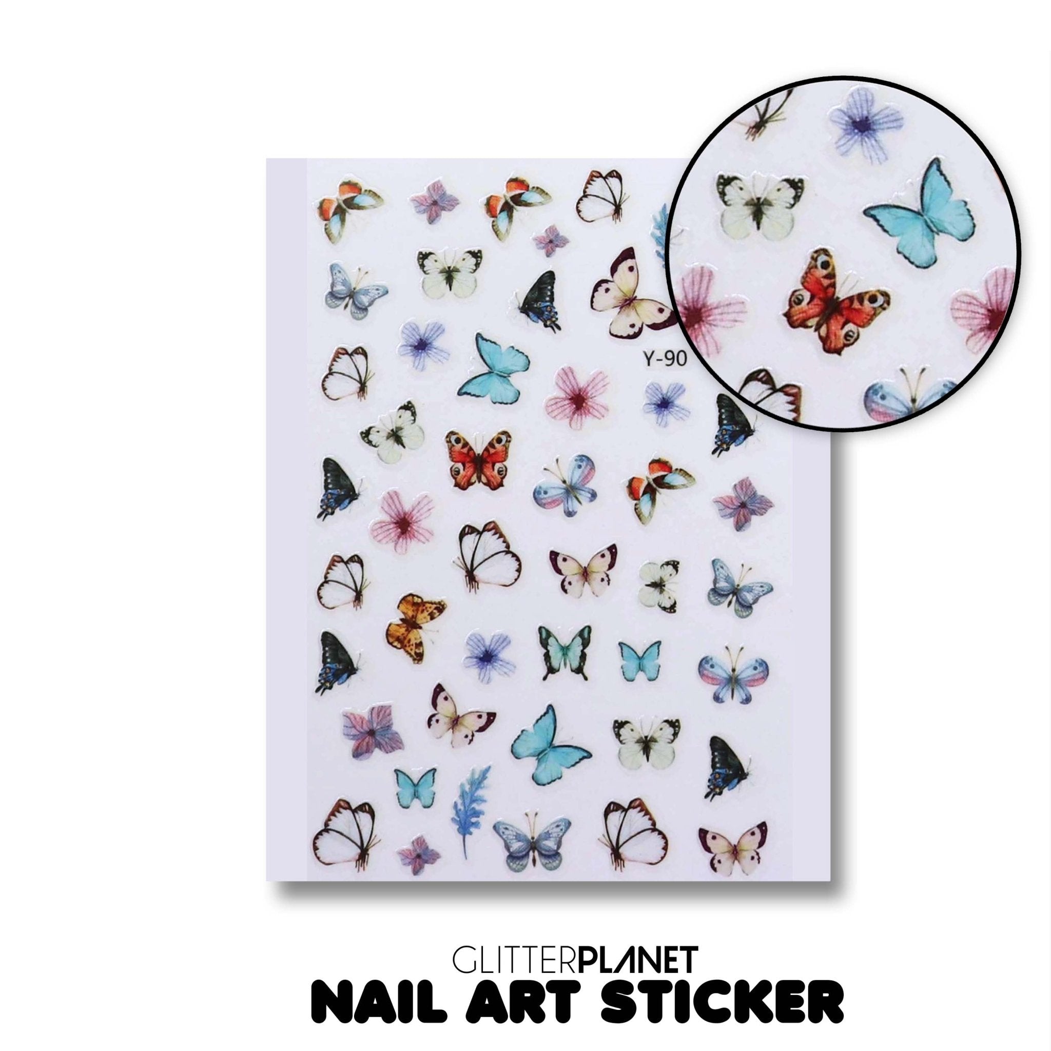 Y-90 Soft Multi White &amp; Blue Butterfly Nail Art Stickers