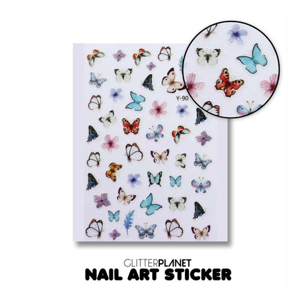 Y-90 Soft Multi White &amp; Blue Butterfly Nail Art Stickers